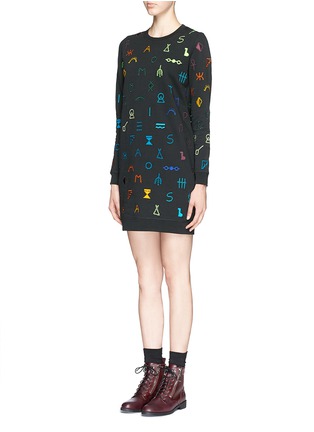Front View - Click To Enlarge - KENZO - 'Symbols' embroidery cotton French terry sweater dress