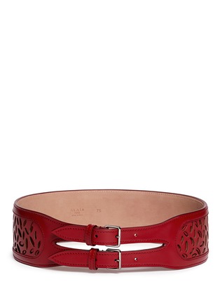 Main View - Click To Enlarge - ALAÏA - 'Ellipse' floral perforated leather belt