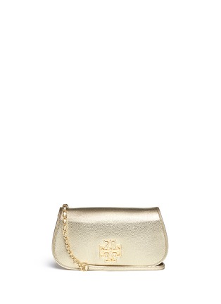 Main View - Click To Enlarge - TORY BURCH - 'Britten' cutout logo pebbled leather chain clutch
