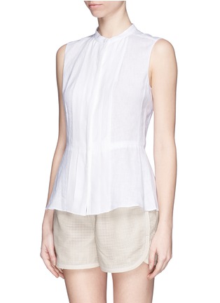 Front View - Click To Enlarge - TORY BURCH - Silk pleat front linen top