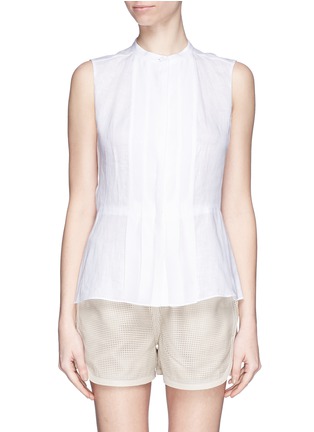 Main View - Click To Enlarge - TORY BURCH - Silk pleat front linen top