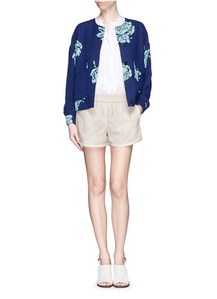 Figure View - Click To Enlarge - TORY BURCH - Silk pleat front linen top