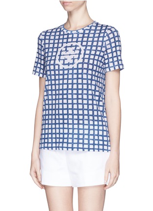 Front View - Click To Enlarge - TORY BURCH - 'Connie' grid print Pima cotton T-shirt