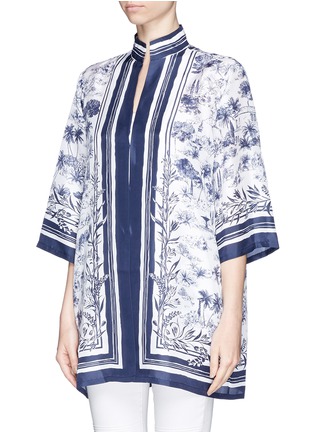Front View - Click To Enlarge - TORY BURCH - 'Frenesi' landscape stripe print silk cabana jacket