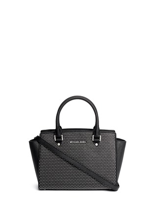 Main View - Click To Enlarge - MICHAEL KORS - 'Micro Stud Selma' medium saffiano leather messenger bag