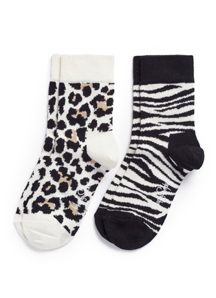 Main View - Click To Enlarge - HAPPY SOCKS - Zebra and leopard toddler socks 2-pair pack