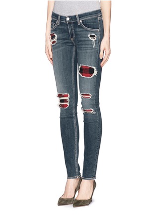 Front View - Click To Enlarge - RAG & BONE - Distressed tartan underlay skinny jeans