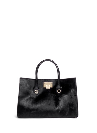 Main View - Click To Enlarge - JIMMY CHOO - 'Riley' snakeskin handle pony hair tote