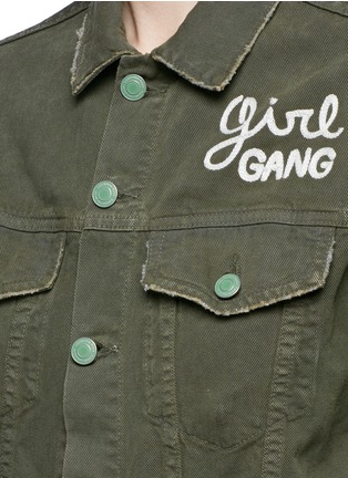 Detail View - Click To Enlarge - SANDRINE ROSE - 'The Denim Jacket' with slogan embroidery