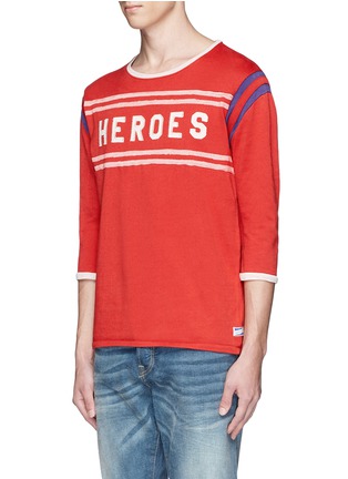 Front View - Click To Enlarge - SCOTCH & SODA - 'Heroes' appliqué stripe vintage wash sweater