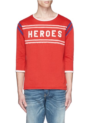Main View - Click To Enlarge - SCOTCH & SODA - 'Heroes' appliqué stripe vintage wash sweater