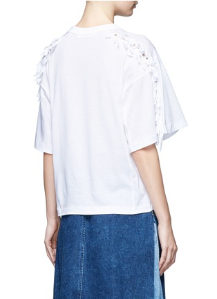 Back View - Click To Enlarge - TOGA ARCHIVES - Knotted fringe sleeve cotton T-shirt