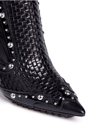 Detail View - Click To Enlarge - GIVENCHY - 'Iron' stud basketweave vamp stretch leather ankle boots