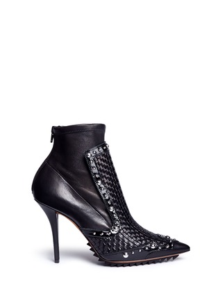 Main View - Click To Enlarge - GIVENCHY - 'Iron' stud basketweave vamp stretch leather ankle boots