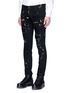 Front View - Click To Enlarge - 71465 - 'Skater' bleached patchwork skinny jeans