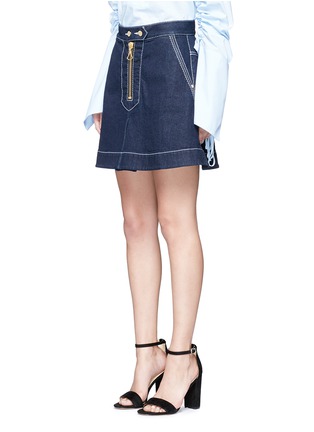 Front View - Click To Enlarge - ELLERY - 'El Topo' topstitched A-line denim skirt