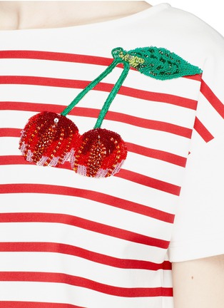 Detail View - Click To Enlarge - - - Pin-up girl patch sequin cherry stripe T-shirt