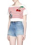 Front View - Click To Enlarge - - - Pin-up girl patch sequin cherry stripe T-shirt