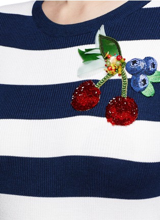 Detail View - Click To Enlarge - - - Cherry embellished stripe silk knit top