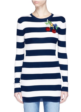 Main View - Click To Enlarge - - - Cherry embellished stripe silk knit top