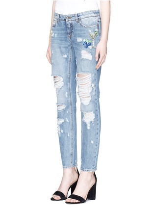 Front View - Click To Enlarge - - - Fruit and cocktail embroidered cropped ripped jeans