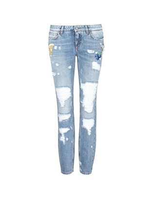 Main View - Click To Enlarge - - - Fruit and cocktail embroidered cropped ripped jeans