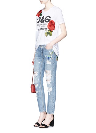 Figure View - Click To Enlarge - - - Fruit and cocktail embroidered cropped ripped jeans