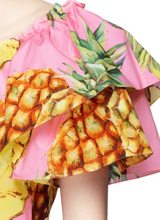 Detail View - Click To Enlarge - - - Pineapple print ruffle off-shoulder poplin dress