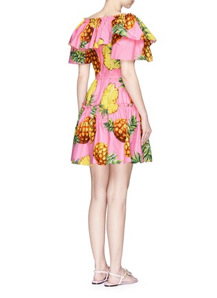 Back View - Click To Enlarge - - - Pineapple print ruffle off-shoulder poplin dress
