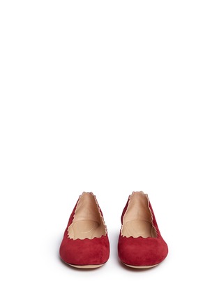 Front View - Click To Enlarge - CHLOÉ - 'Lauren' scalloped edge suede flats
