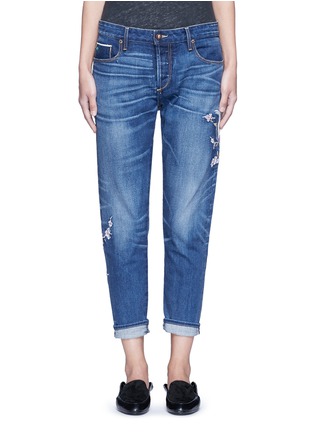 Detail View - Click To Enlarge - 72877 - Oriental embroidery distressed cropped straight jeans
