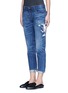 Front View - Click To Enlarge - 72877 - Oriental embroidery distressed cropped straight jeans