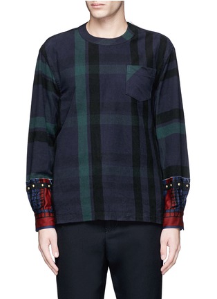 Main View - Click To Enlarge - SACAI - Check plaid contrast cuff flannel top