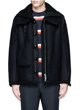Main View - Click To Enlarge - SACAI - Knit underlay wool flannel jacket