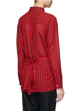 Back View - Click To Enlarge - T BY ALEXANDER WANG - Crisscross wrap front check print gauze shirt
