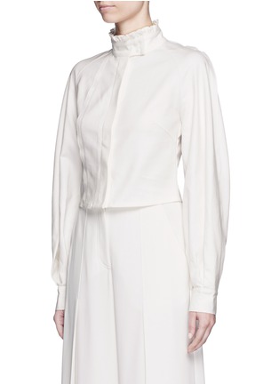 Front View - Click To Enlarge - HELEN LEE - 'Lotus' ruffle stand collar cropped shirt