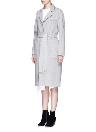 Front View - Click To Enlarge - COMME MOI - Frayed wool blend belted trench coat