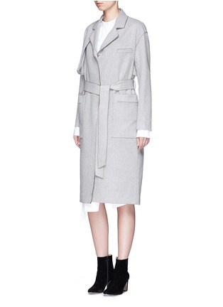 Figure View - Click To Enlarge - COMME MOI - Frayed wool blend belted trench coat