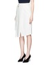 Front View - Click To Enlarge - COMME MOI - Eyelet waist sash crepe skirt