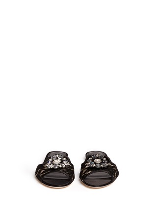Front View - Click To Enlarge - - - 'Bianca R' jewelled Taormina lace slippers