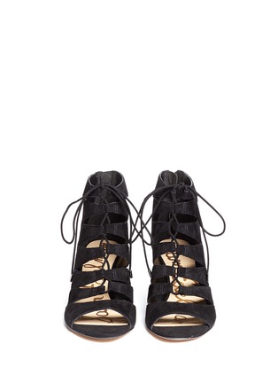 Front View - Click To Enlarge - SAM EDELMAN - 'Santina' caged lace-up suede wedge sandals