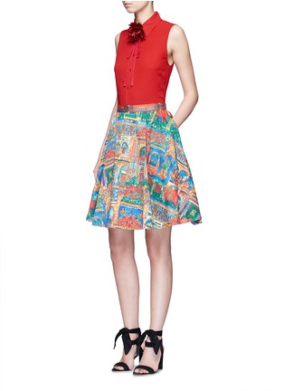 Figure View - Click To Enlarge - ALICE & OLIVIA - 'Teri' floral ribbon necktie sleeveless crepe shirt