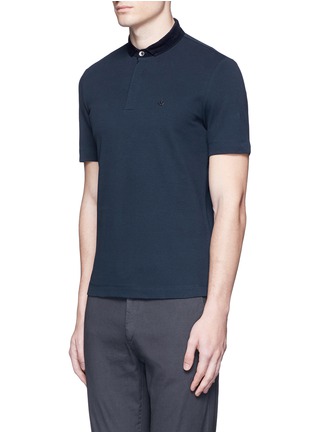 Front View - Click To Enlarge - ARMANI COLLEZIONI - Velvet collar slim fit polo shirt