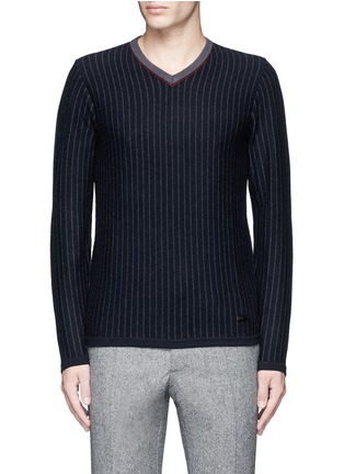 Main View - Click To Enlarge - ARMANI COLLEZIONI - Pinstripe cashmere sweater
