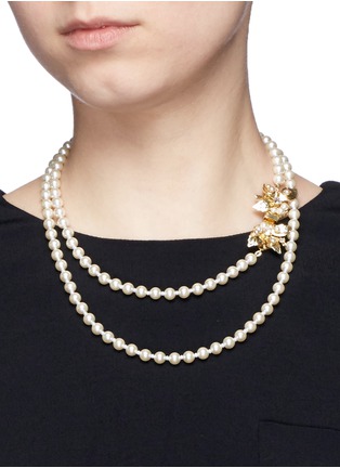 Figure View - Click To Enlarge - MIRIAM HASKELL - Crystal glass pearl strand leaf clasp necklace