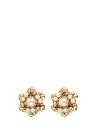 Main View - Click To Enlarge - MIRIAM HASKELL - Crystal glass pearl floral swirl stud earrings