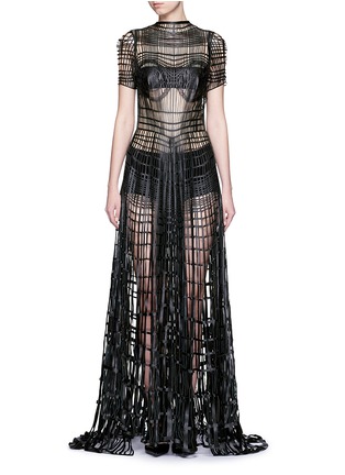 Main View - Click To Enlarge - JINNNN - Made-to-Order<br/><br/>Lasercut leather lattice maxi dress