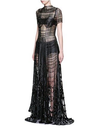 Figure View - Click To Enlarge - JINNNN - Made-to-Order<br/><br/>Lasercut leather lattice maxi dress