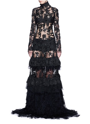Main View - Click To Enlarge - JINNNN - Made-to-Order<br/><br/>'Black Widow' vintage French lace gown