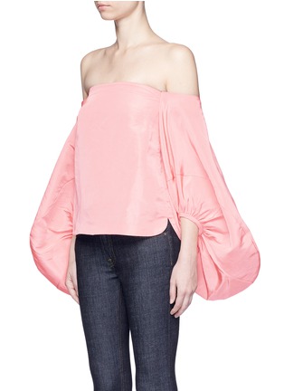 Front View - Click To Enlarge - 72722 - Balloon sleeve silk faille off-shoulder top